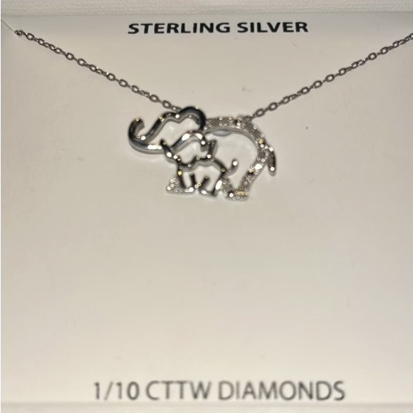 Sterling 925 Silver Diamond elephant mother/baby R.H. Macy & Co. Necklace NIB - Picture 3 of 7